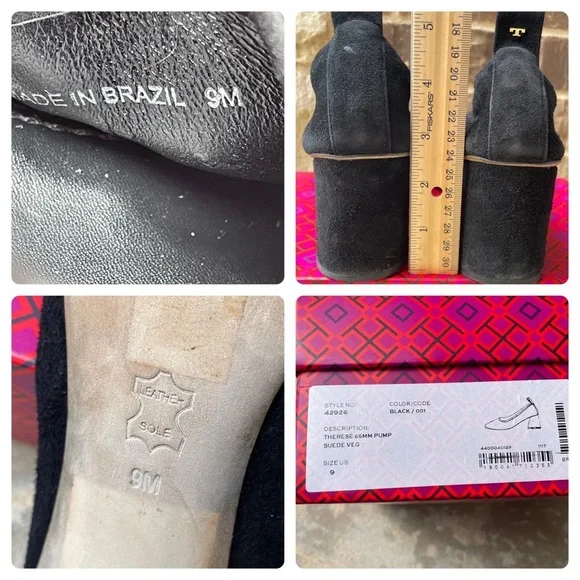 Tory Burch Heels Column Block Therese 65mm Black Suede Round Toe Womens 9 - Picture 11 of 14